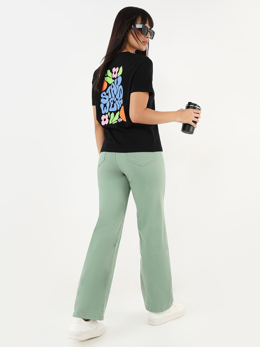 Women Black Slim Graphic T-Shirt