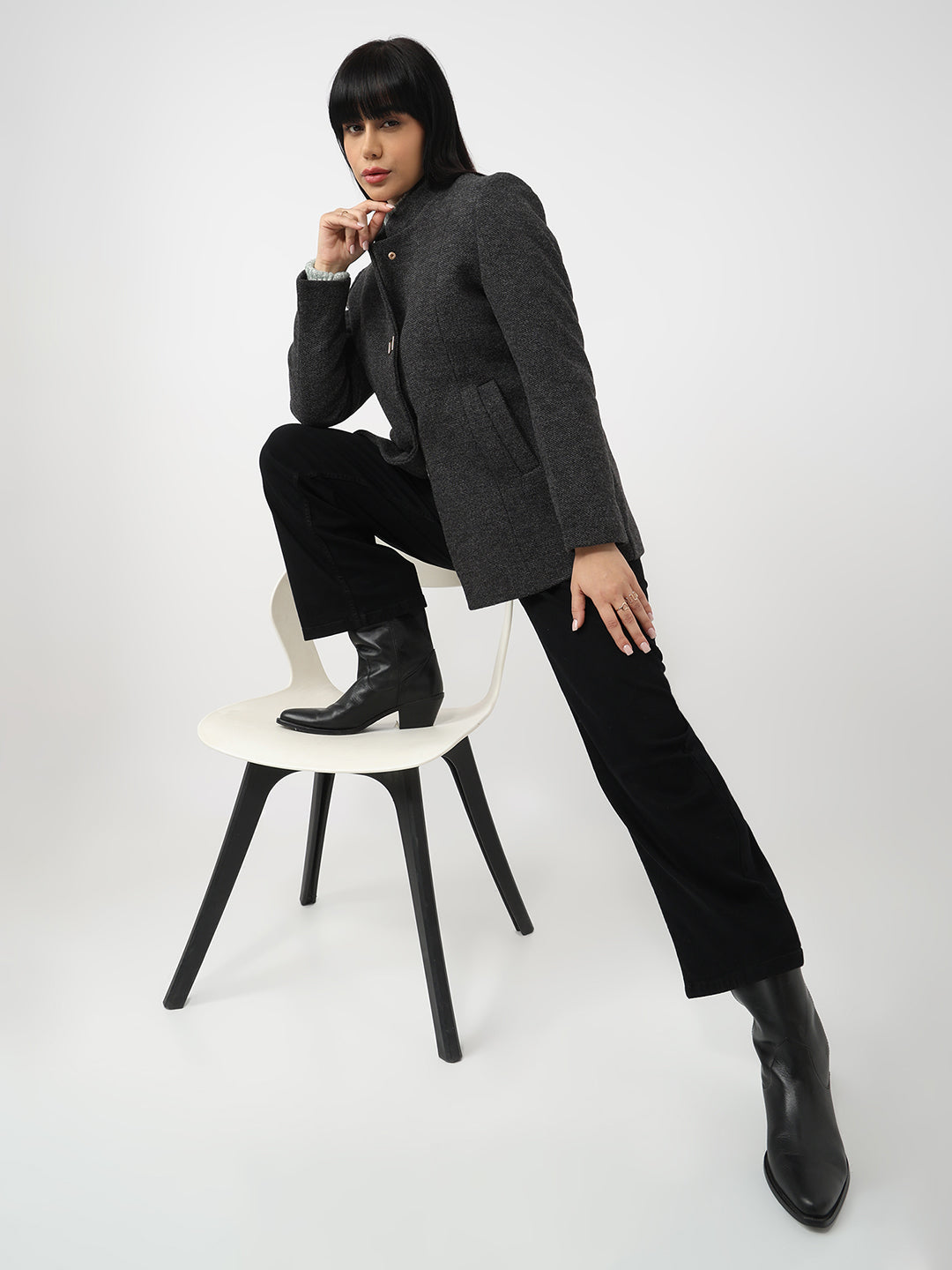 Women Charcoal Slim Fit Coat