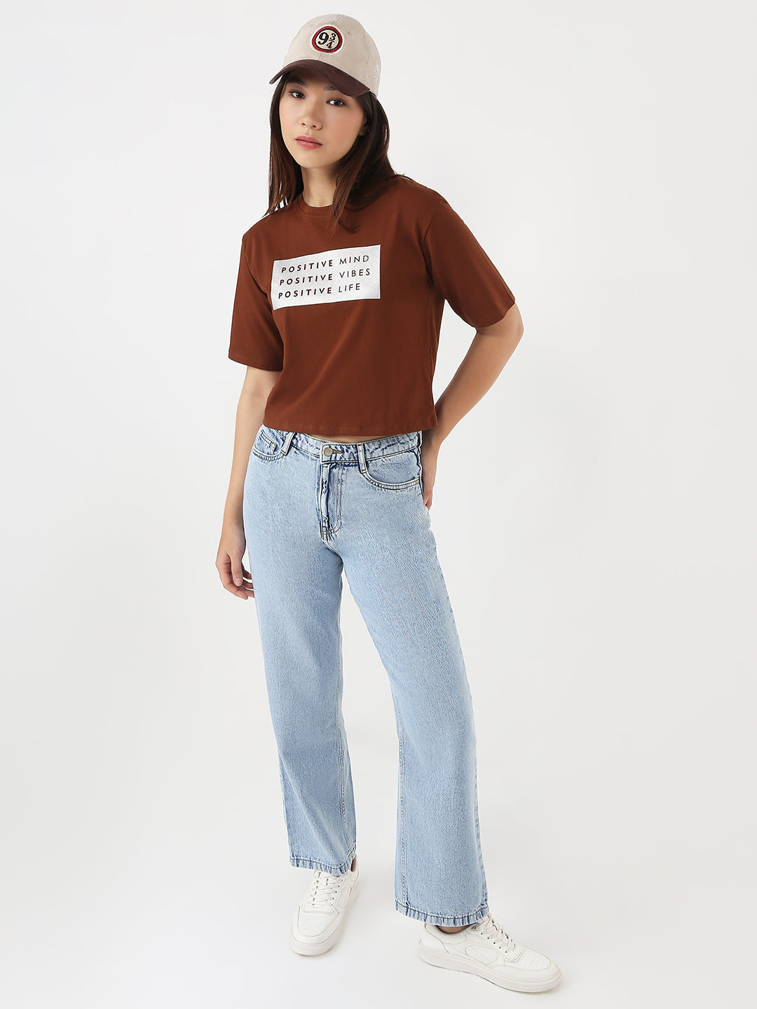 Women Sepia Slim Crop Graphic T-Shirt