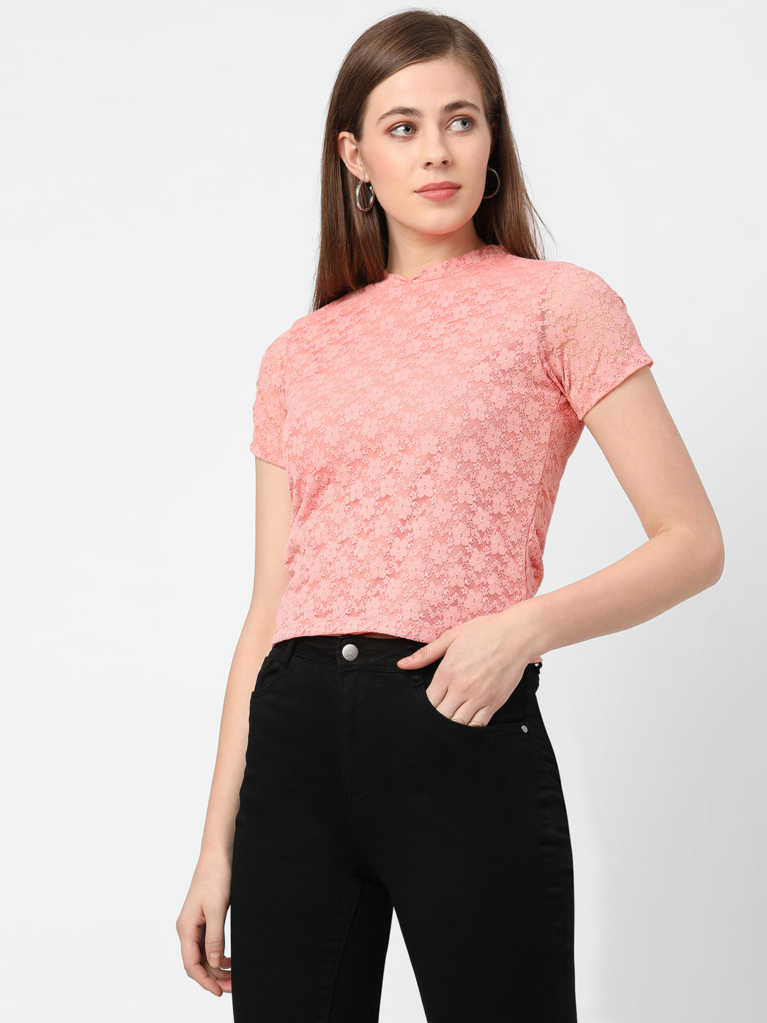 Women Solid Polyester Round Neck Regular Crop Top