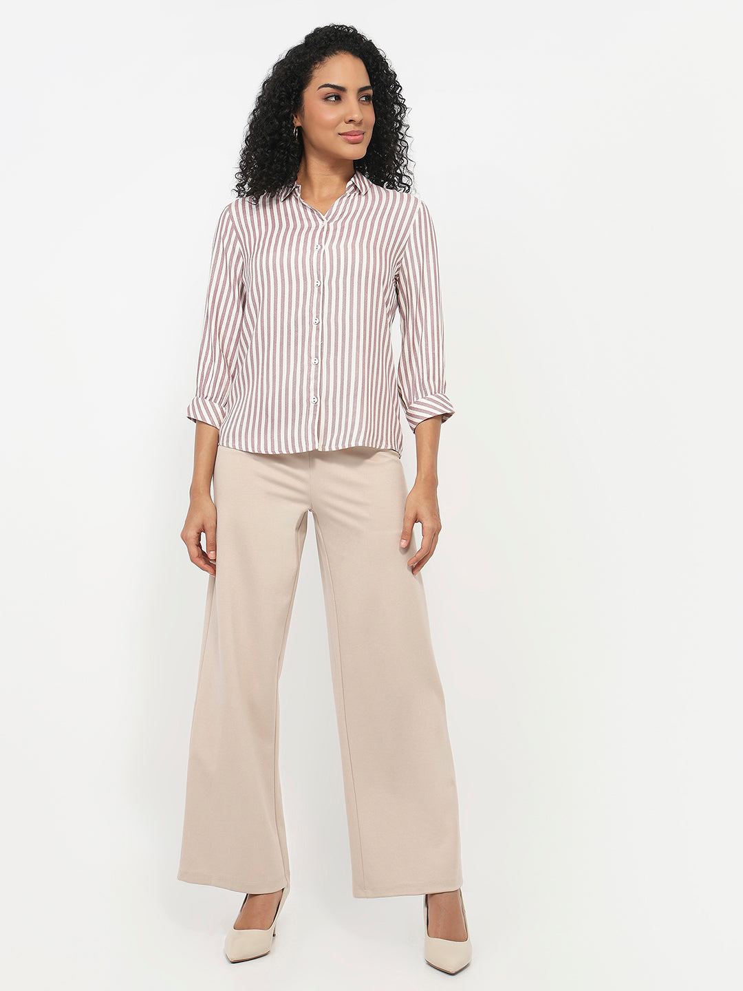 Women Mauve/White Striped Shirt