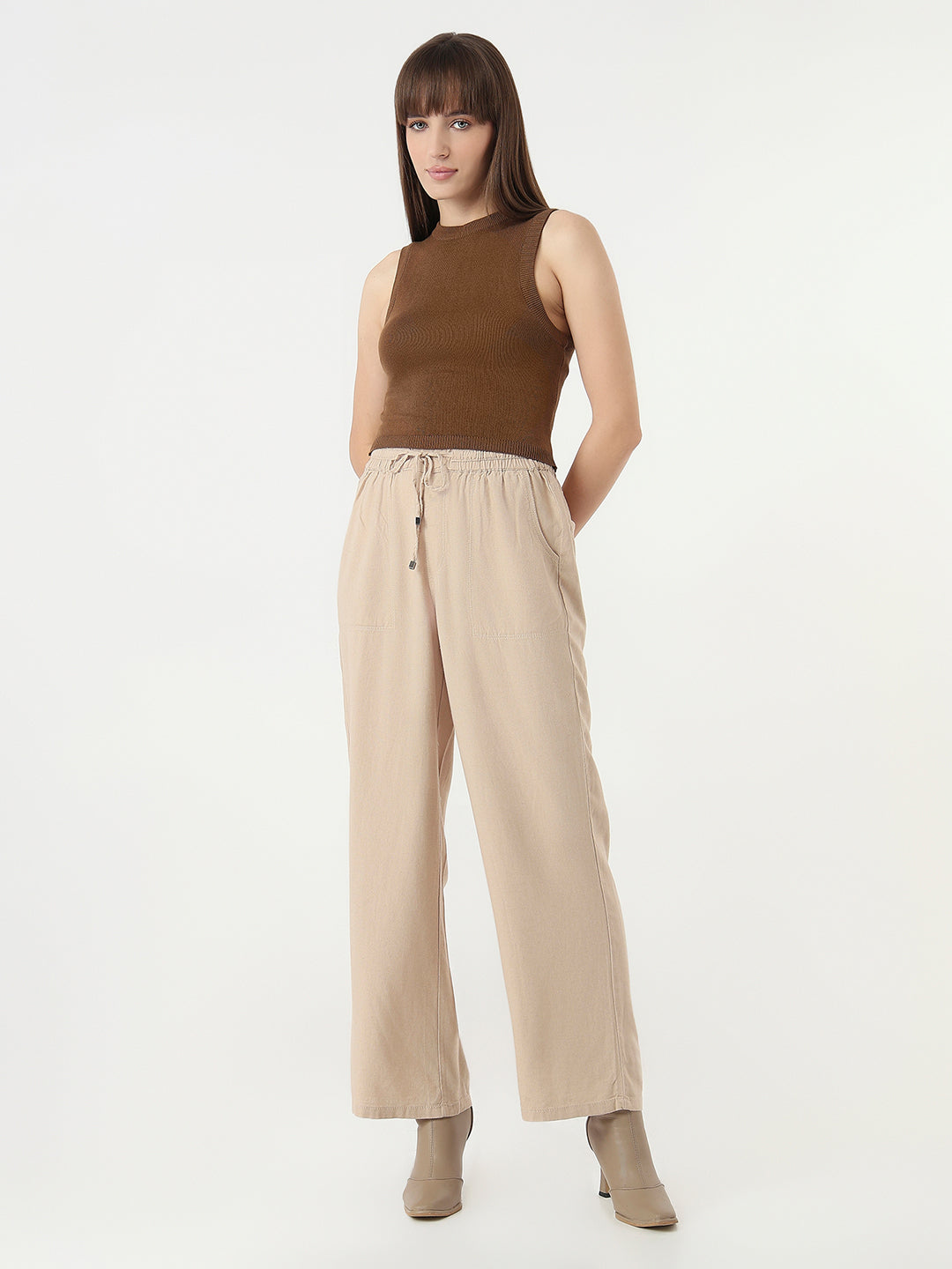Women Sepia Slim Fit Tank Top