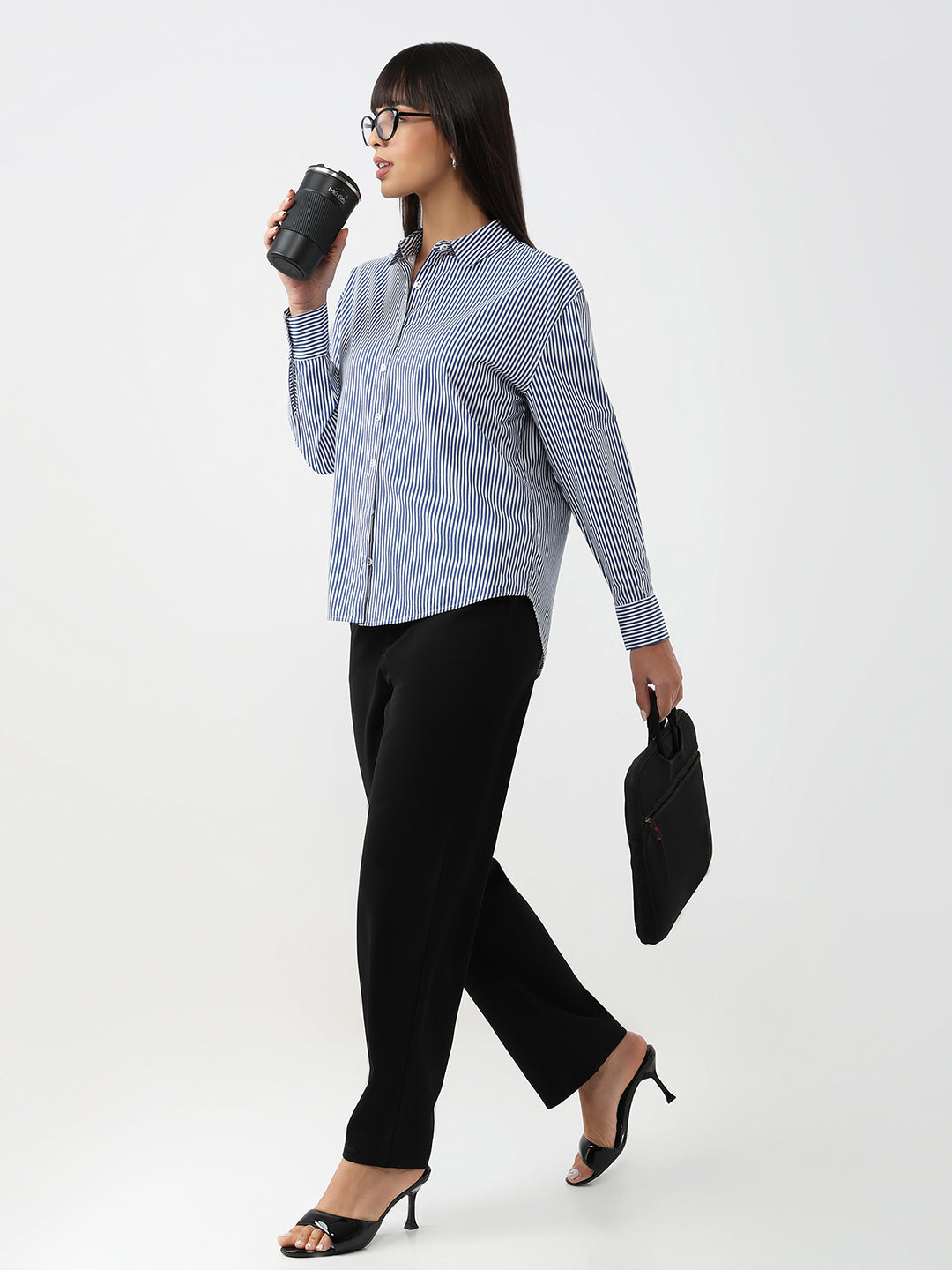 Women Blue/White Slim Oversized Shirt