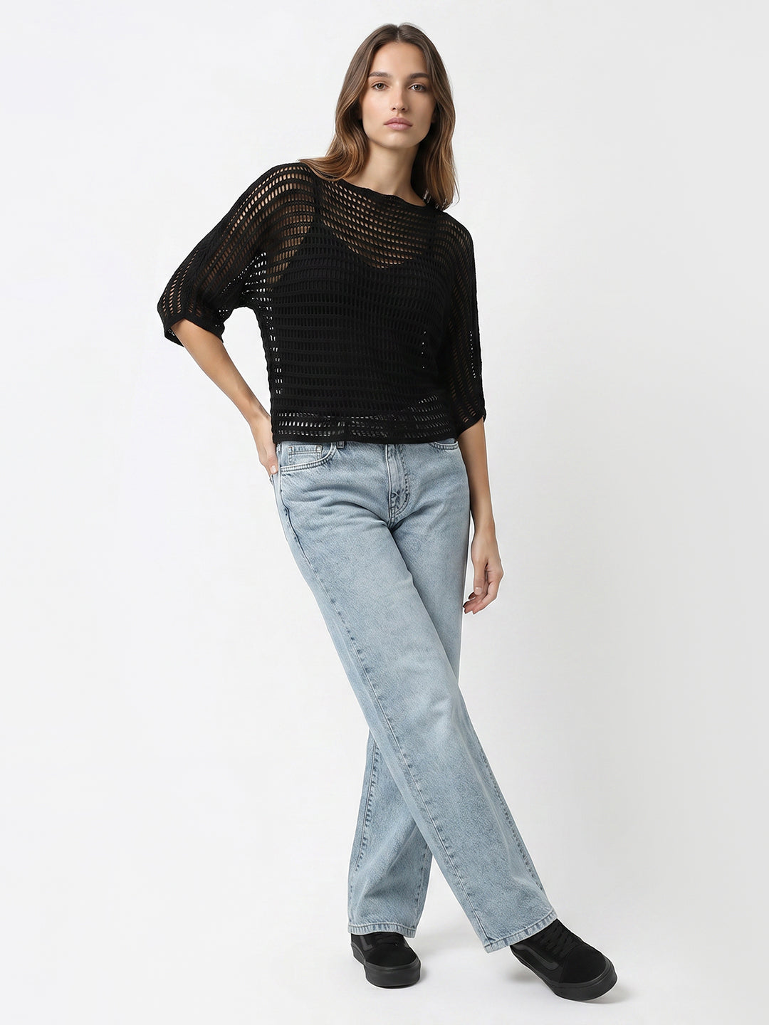 Women Black Batsleeve Top