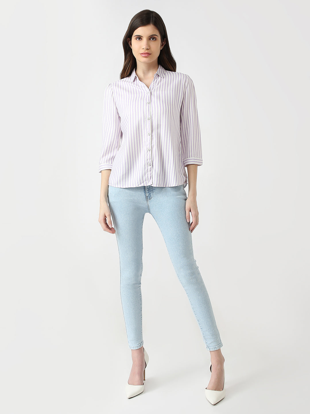 Women Lilac/White Stripe Shirt