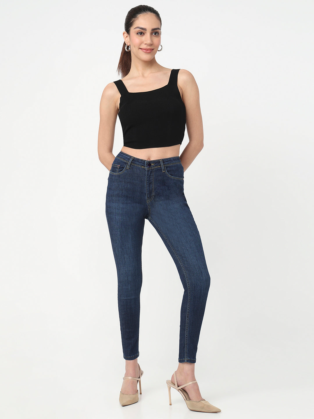 Women Off White Slim Cami Top
