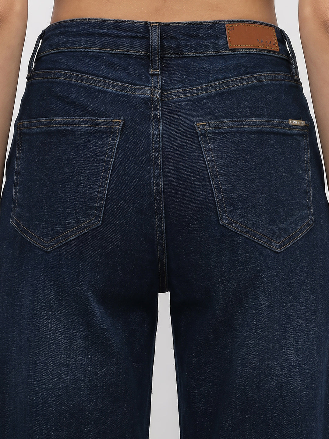 Women Dark Blue High-Rise Crop Wide Leg Jeans