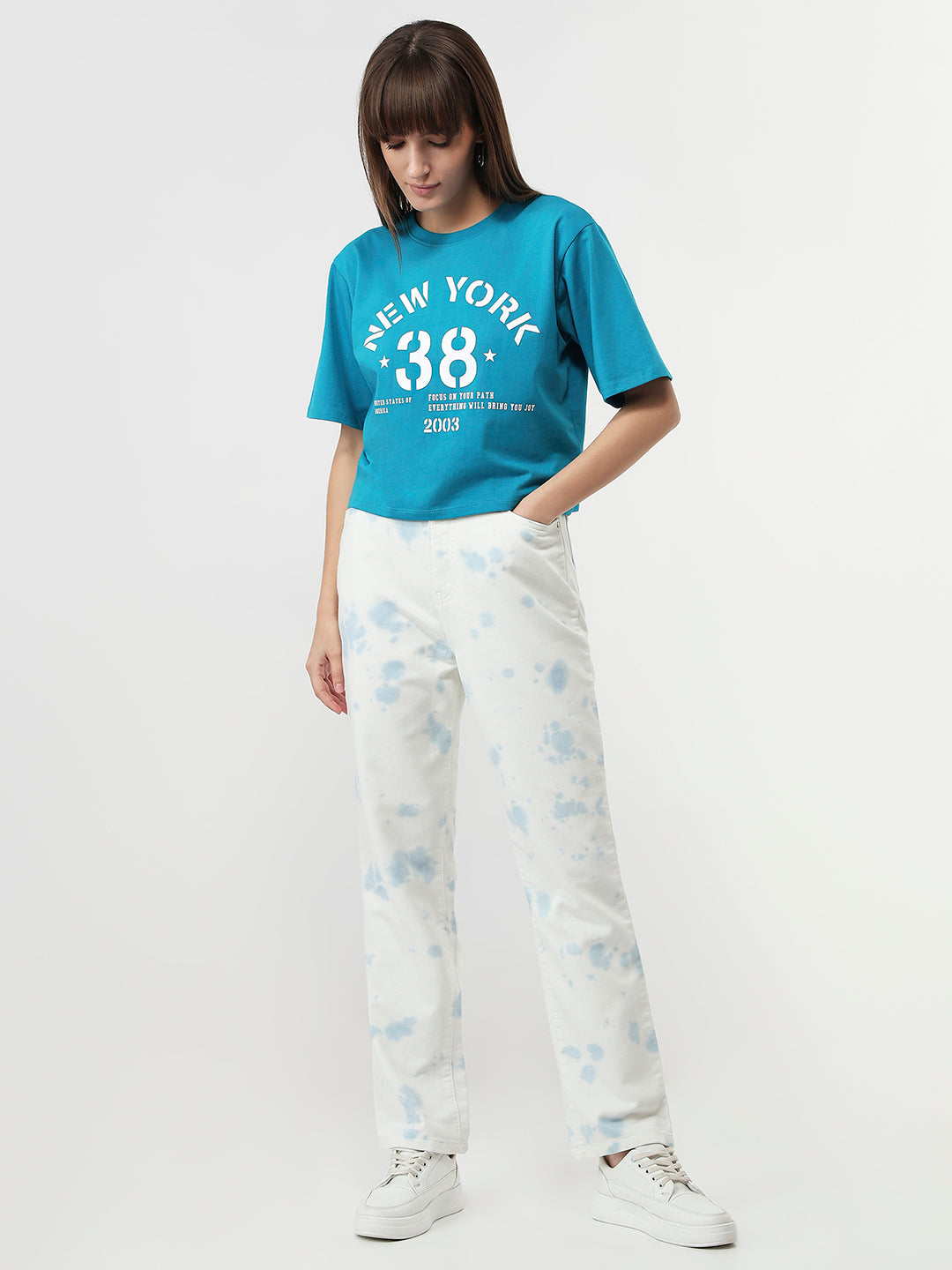 Women Caribbean Sea Graphic Crop Tees
