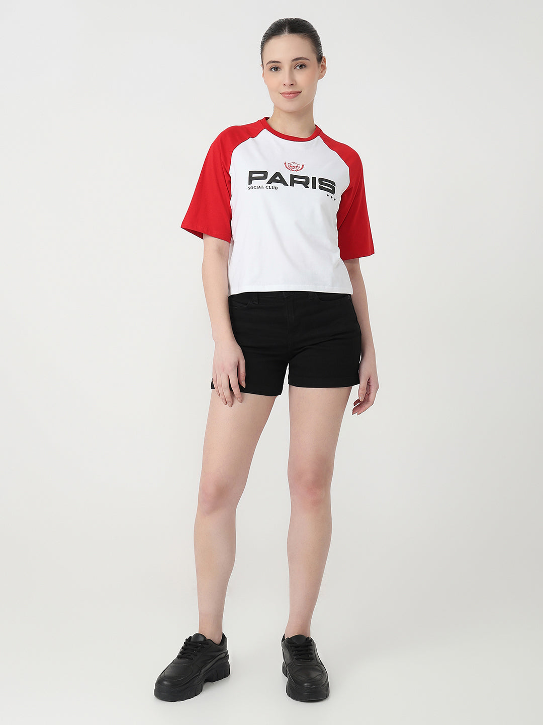 Women White/Red Graphic Crop T-Shirt