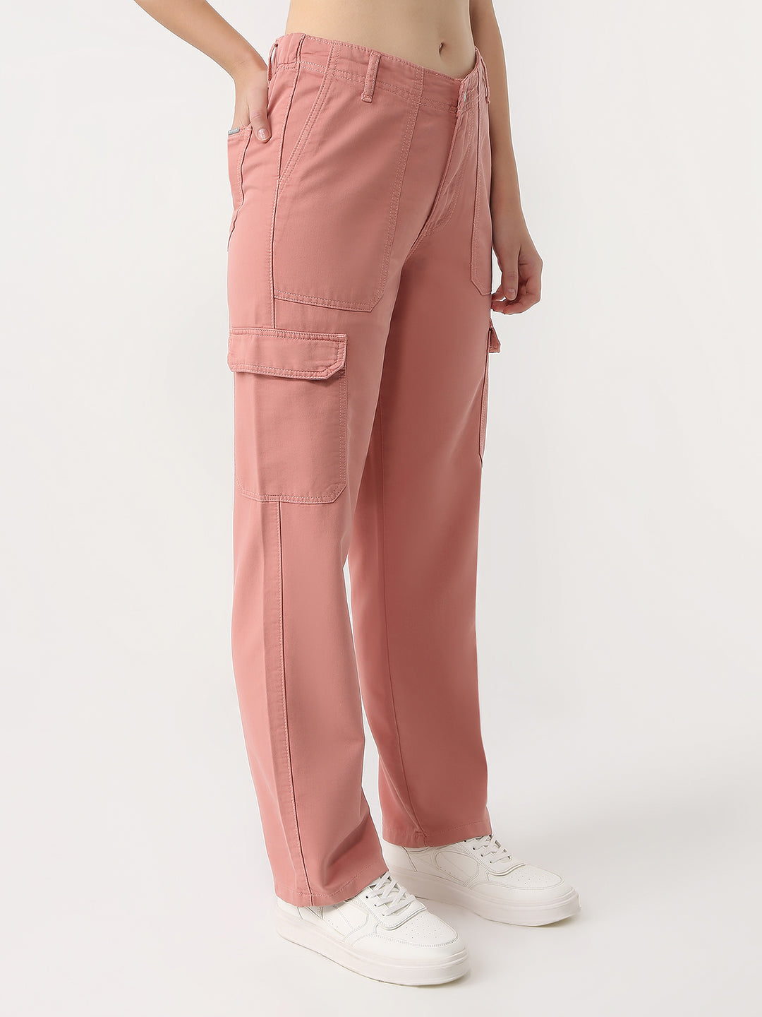 Women Blush Pink Mid-Rise Cargo