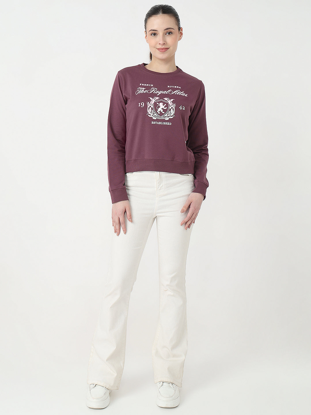 Women Mauve Slim Fit Sweatshirt