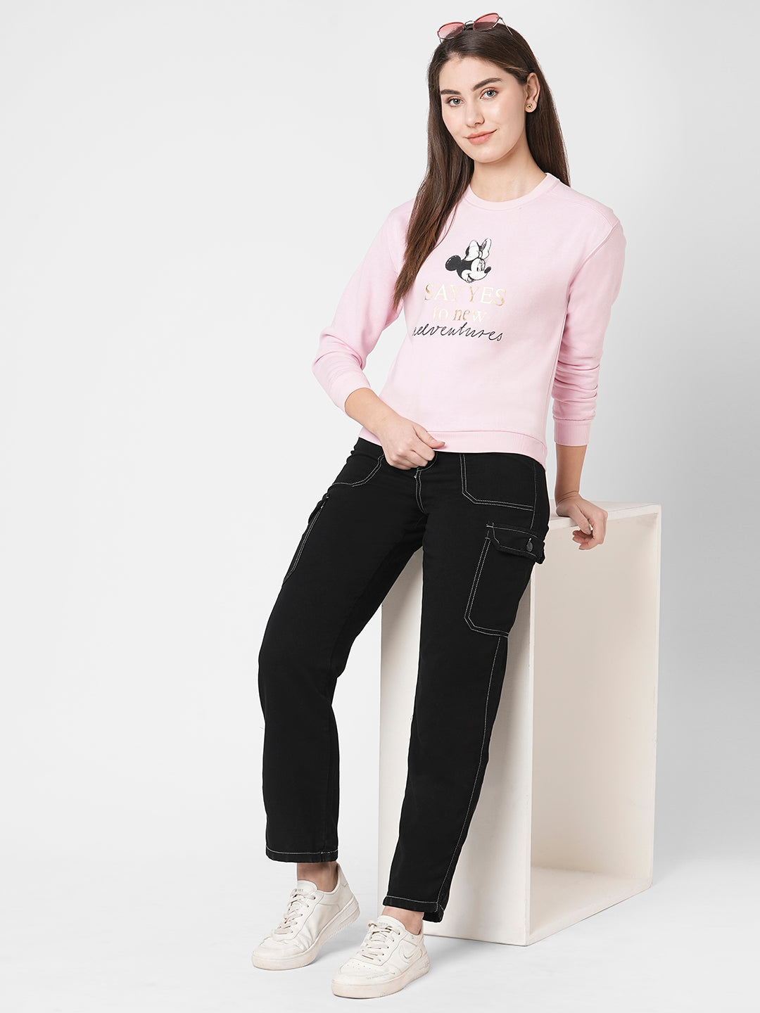 Women Dusty Pink Slim Fit Sweatshirt