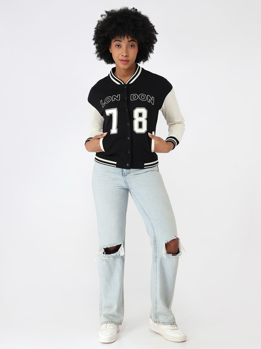 Women Black/Ivory Varsity Jacket
