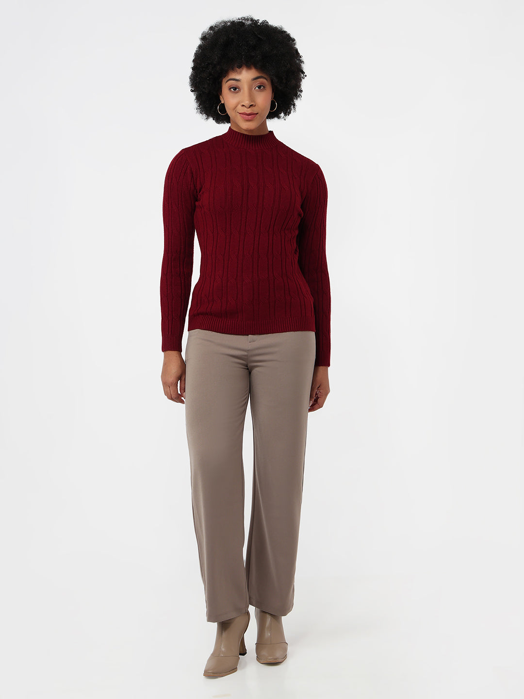Women Maroon Slim Fit Sweater