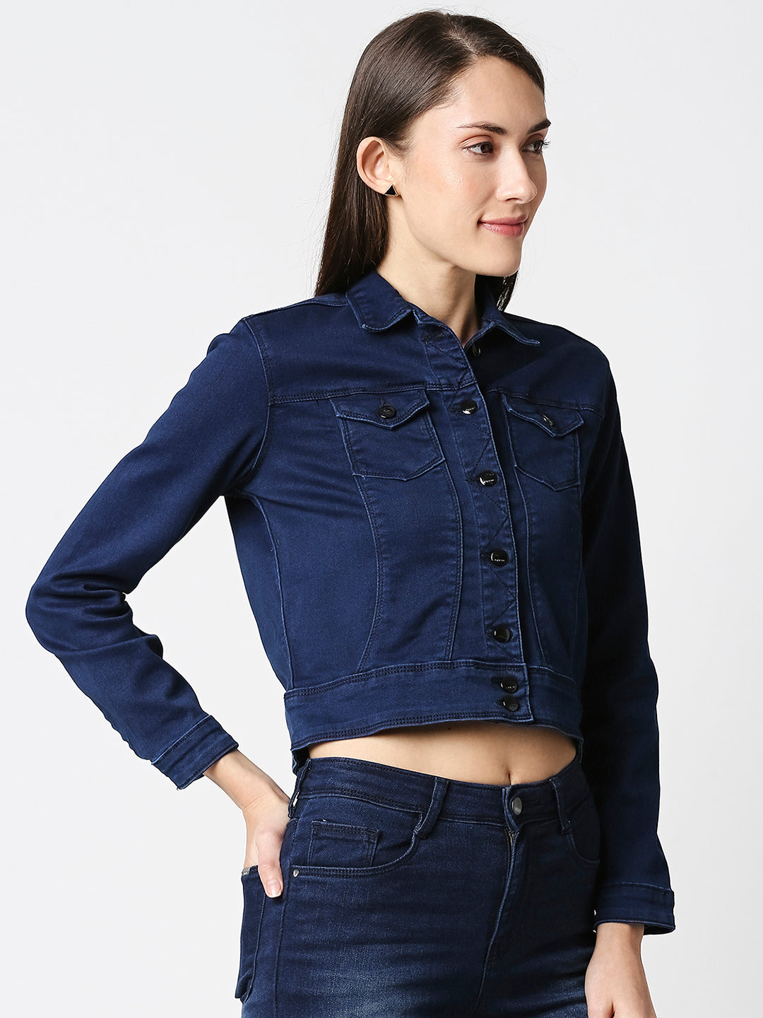 Women Blue Crop Jacket