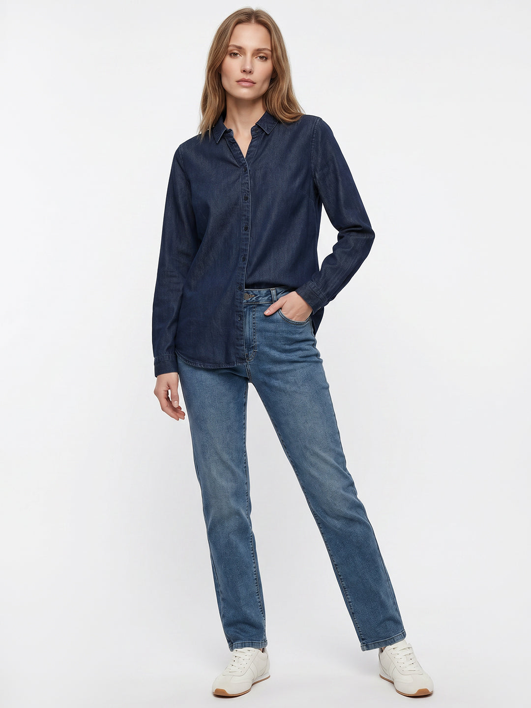 Women Dark Blue Denim Shirt
