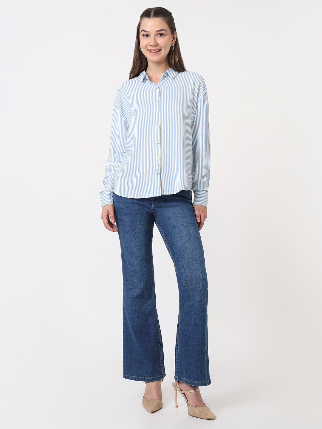 Women Sky/White Oversized Shirt