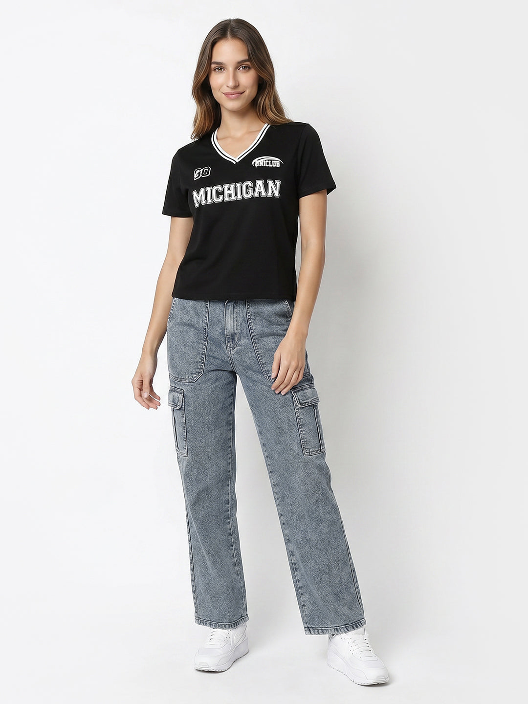 Women Black Graphic Crop Tees