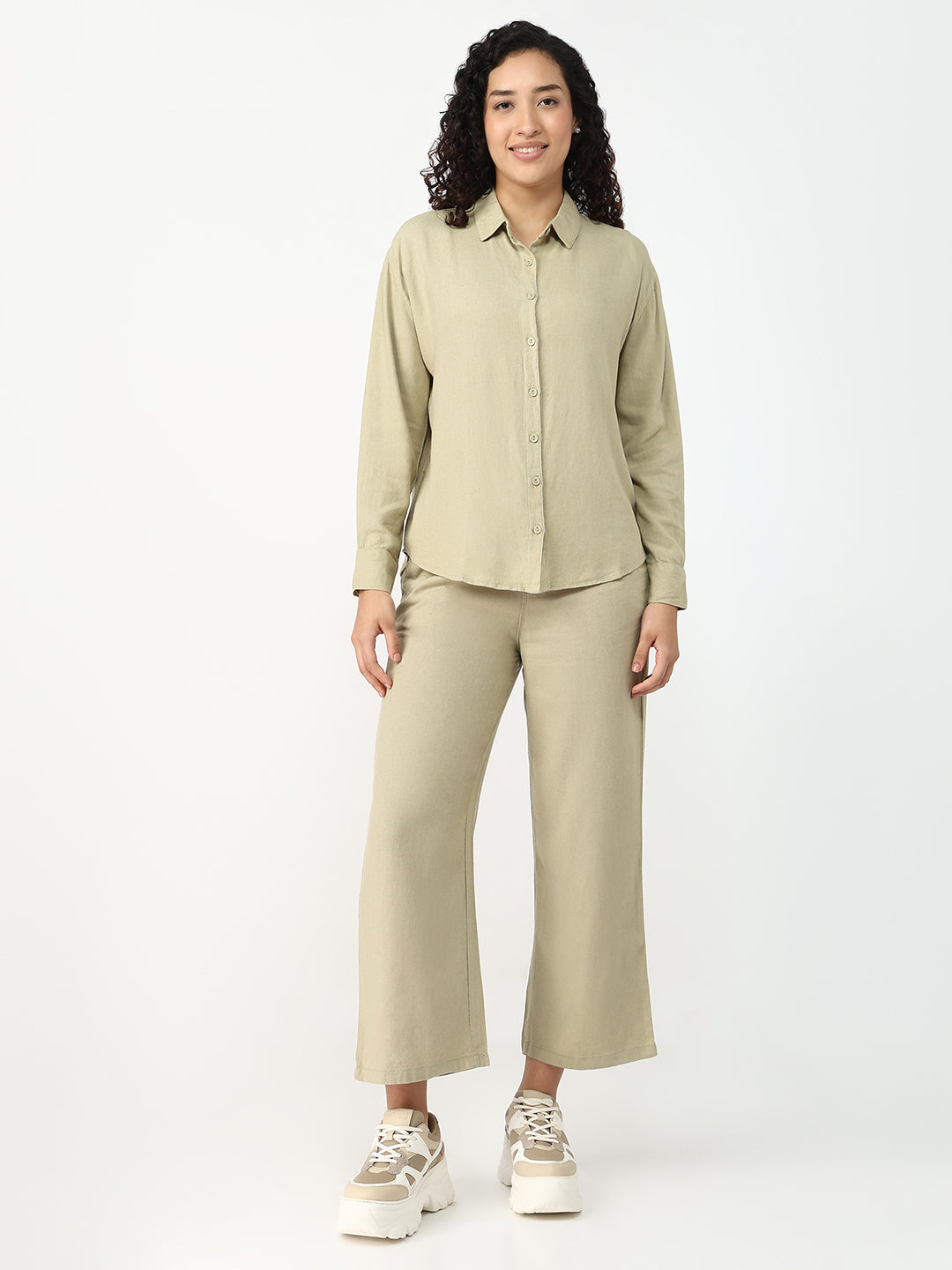 Women Light Olive Oversized Shirt