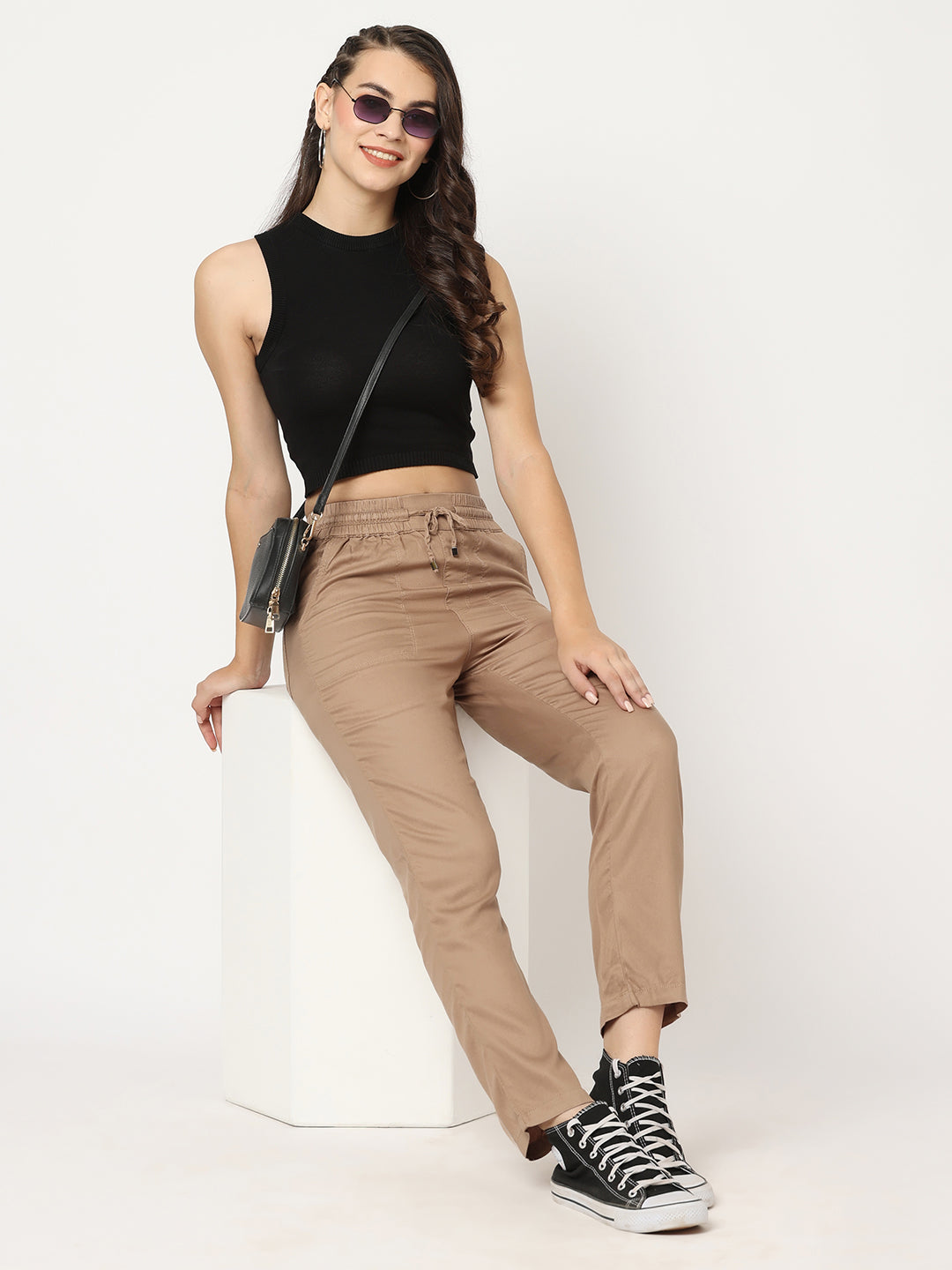 Women High-Rise Paper Bag Pants