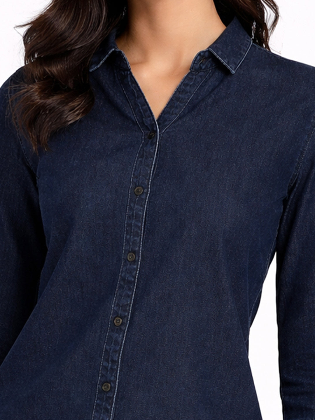 Women Dark Blue Denim Shirt
