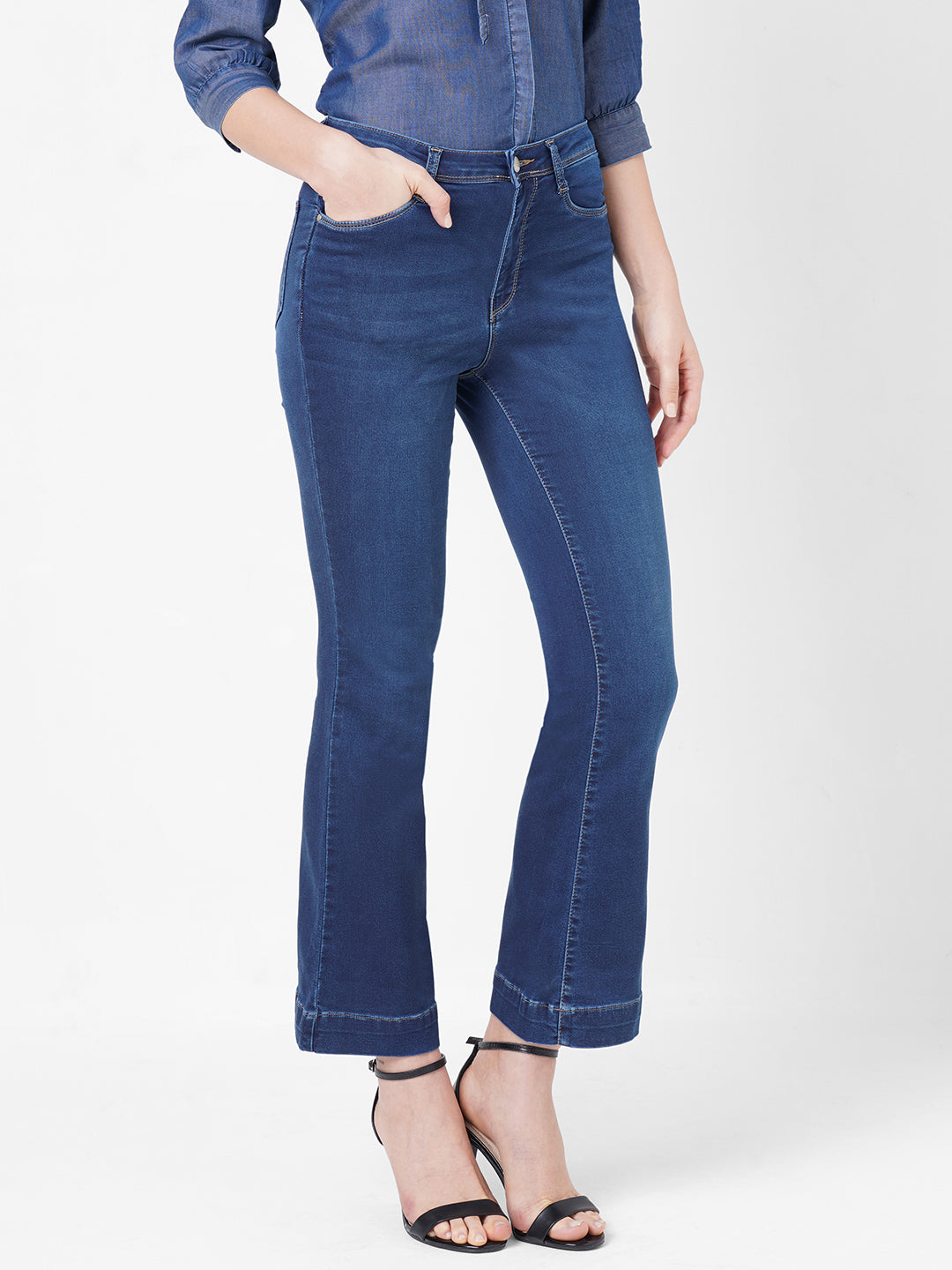 Women Light Blue High-Rise Flare Jeans