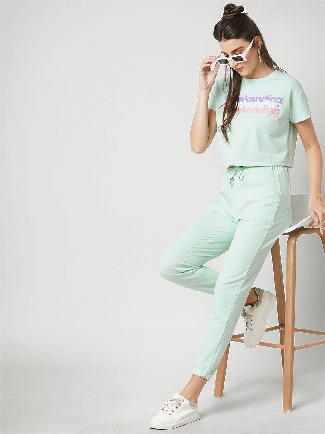 Women Mint Green High-Rise Athleisure