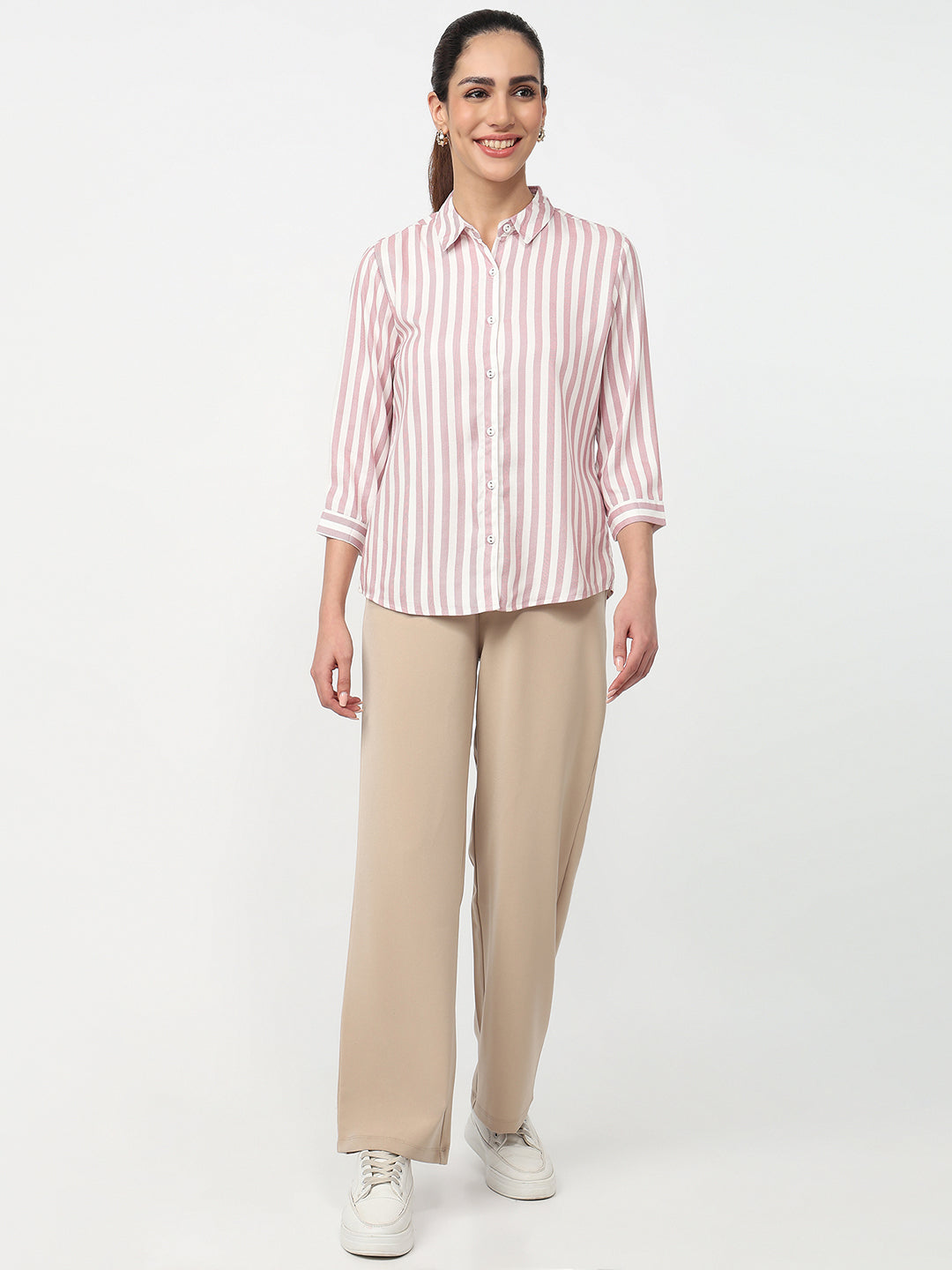 Women Dusty Pink/White Striped Shirt