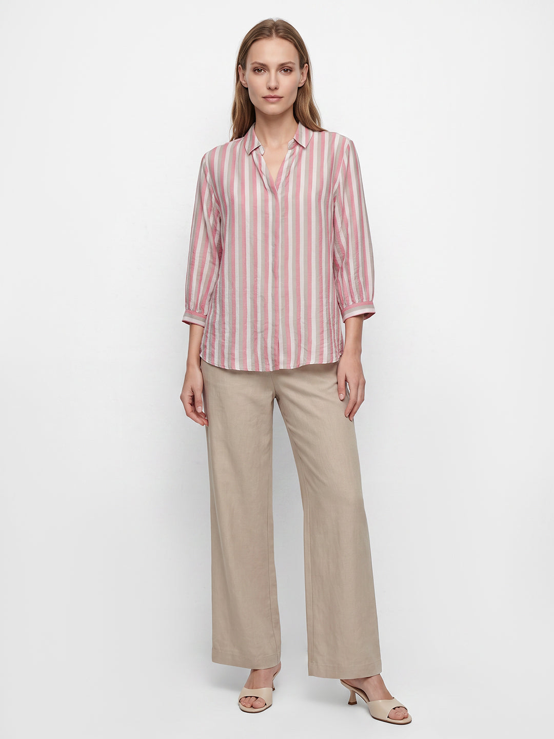 Women Pink/Cement Stripe Shirt