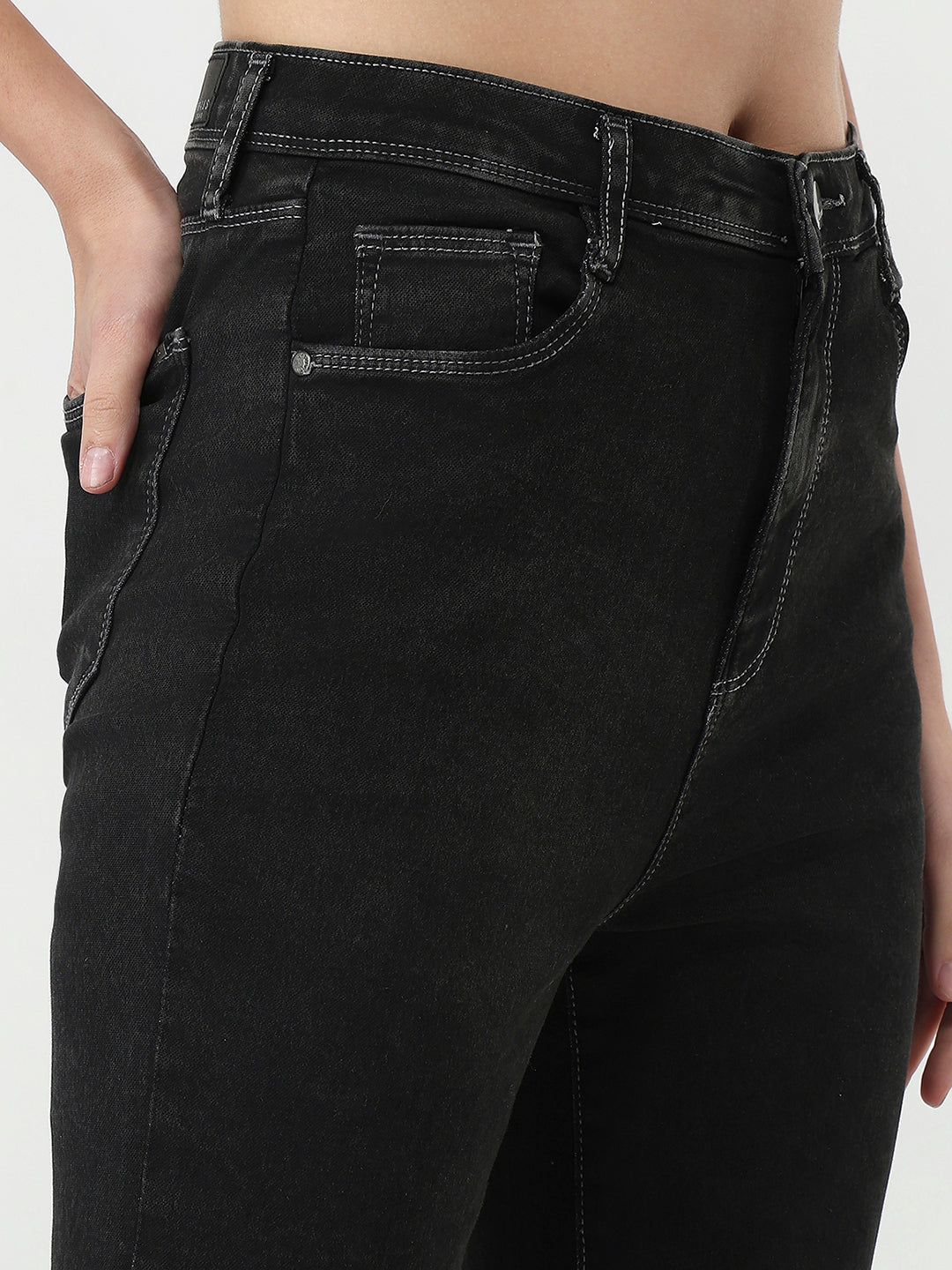 Women Charcoal Black High-Rise Mini Flare Jeans