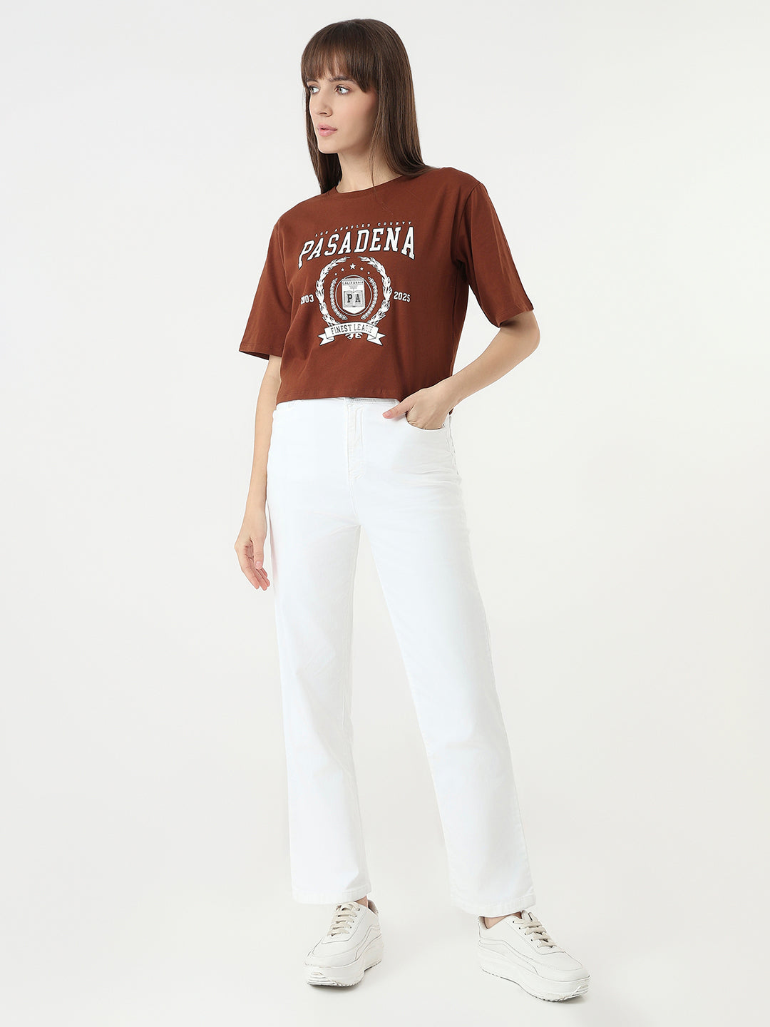 Women Sepia Graphic Crop Tees