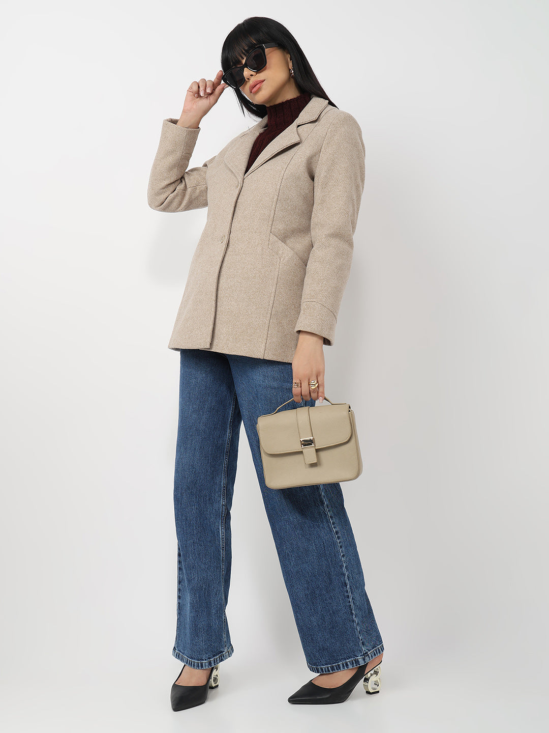 Women Beige Slim Fit Coat