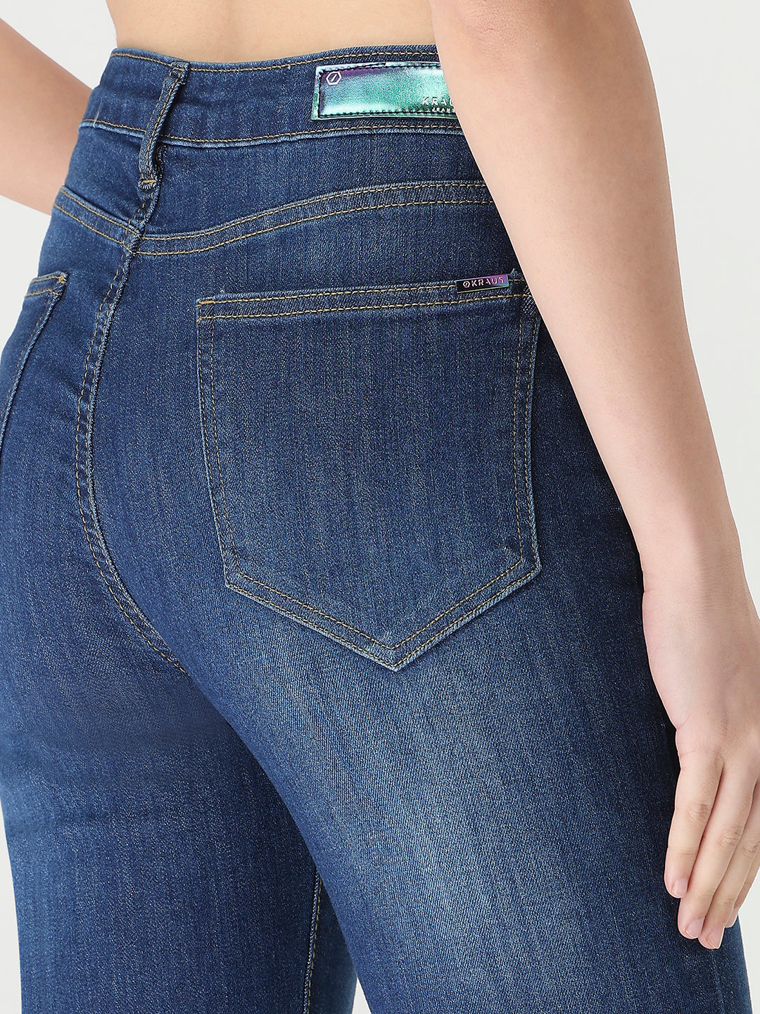 Women Dark Blue High-Rise Slim Straight Fit Jeans