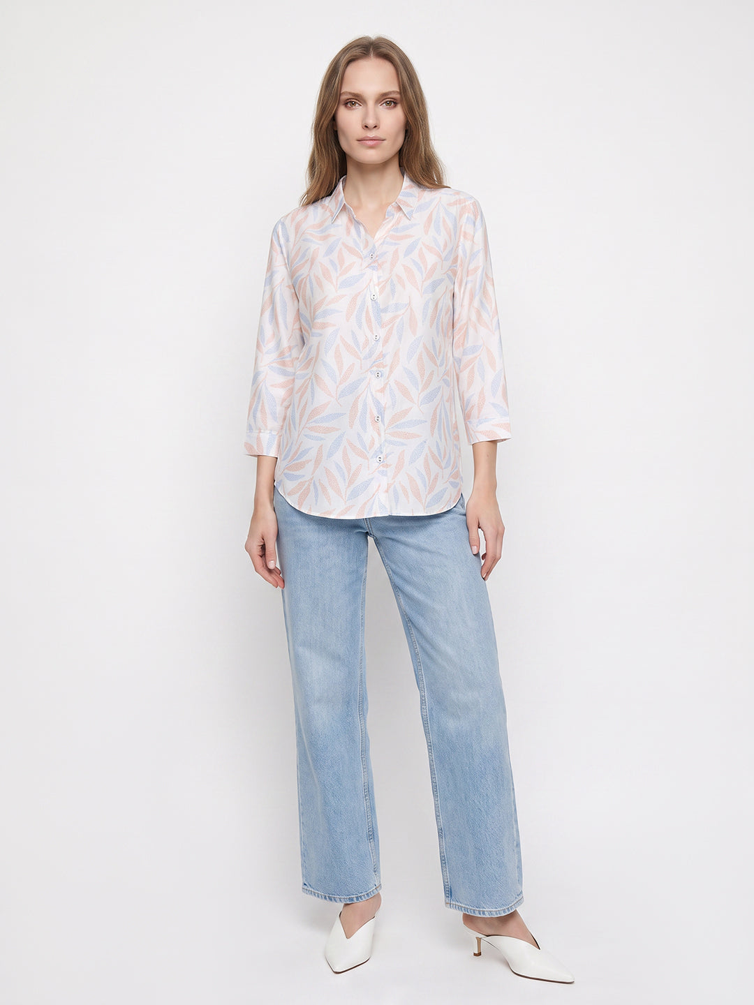 Women Rust Blue Leaf Shirt