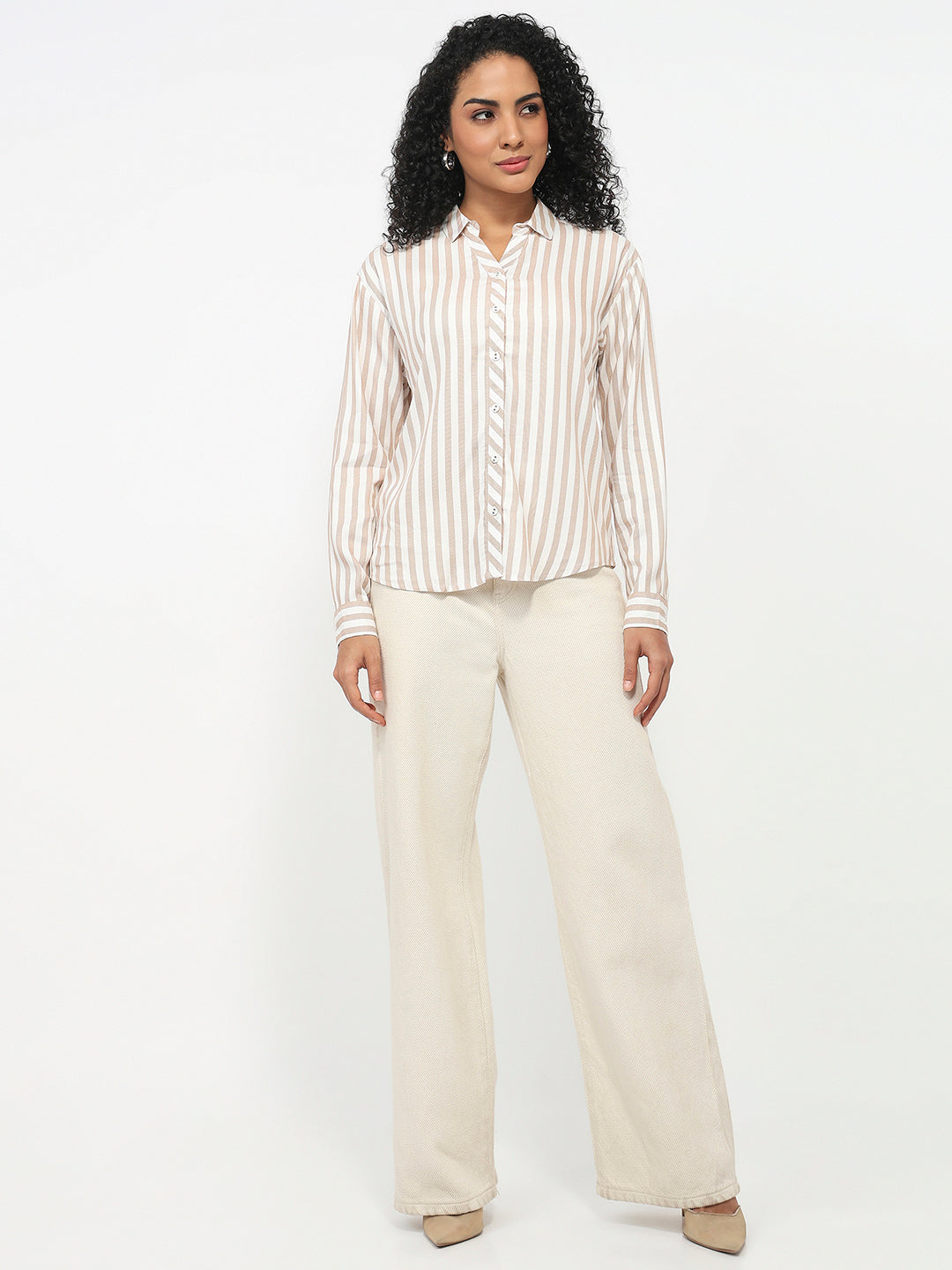 Women Beige/White Striped Shirt