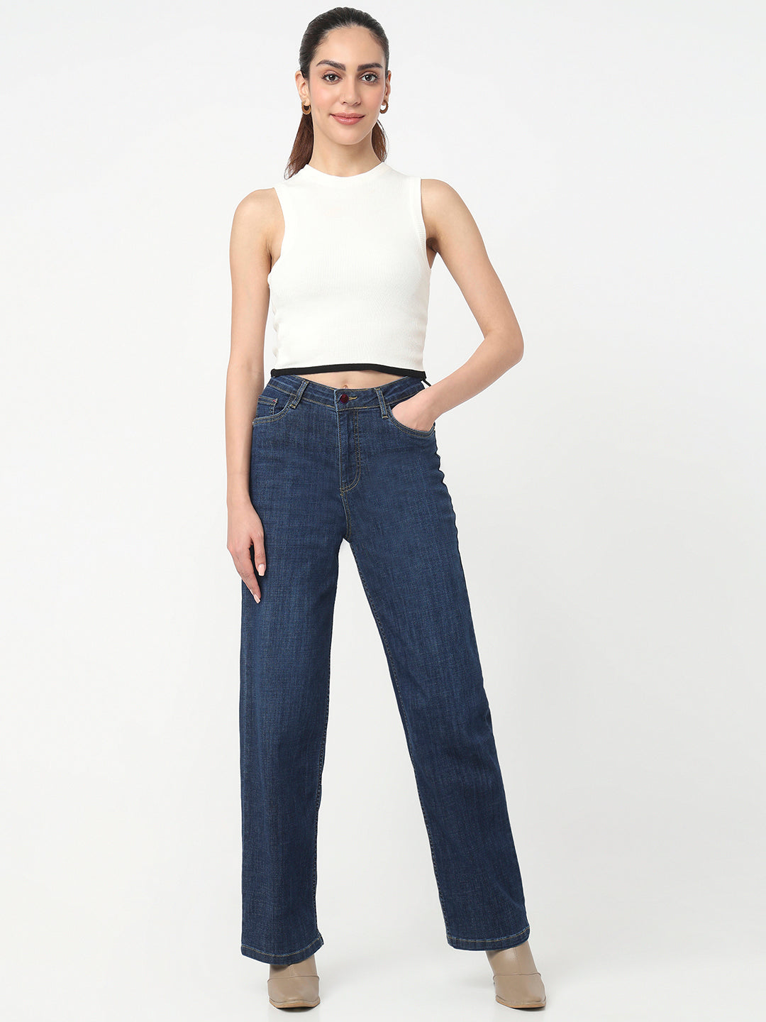 Women White Slim Flat Knit