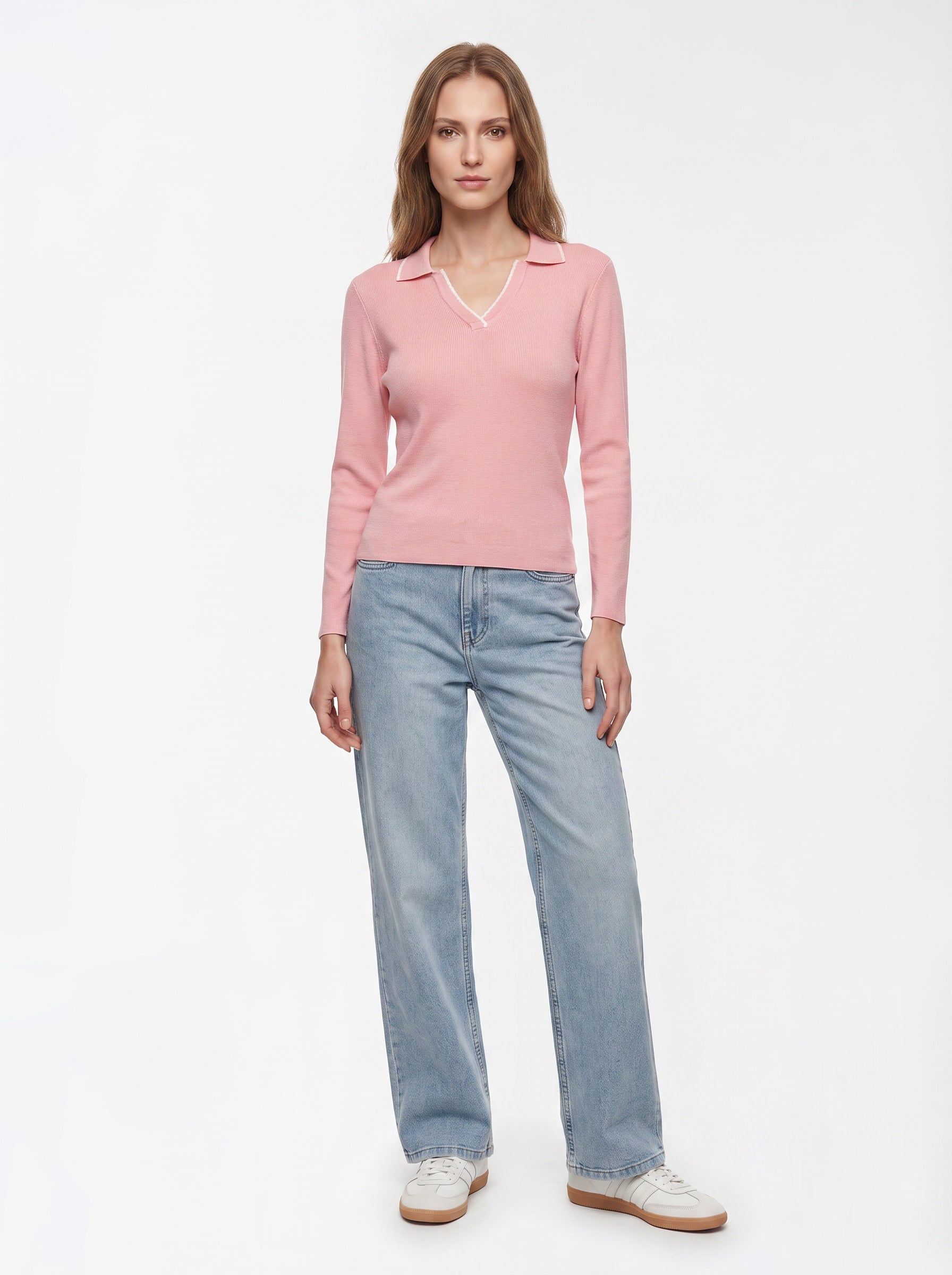 Women Peach Pink Flat Knit