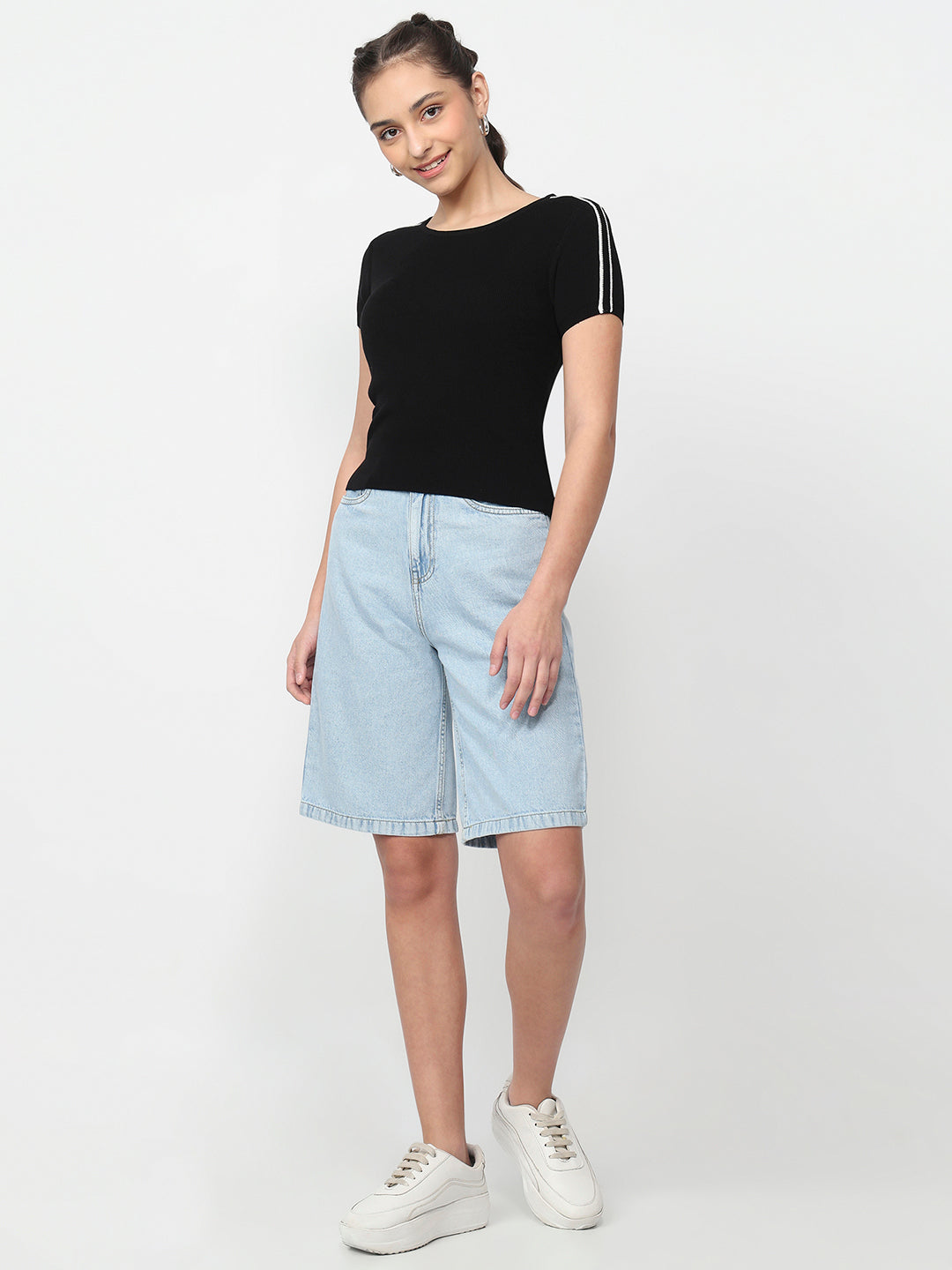 Women Black Flat Knit