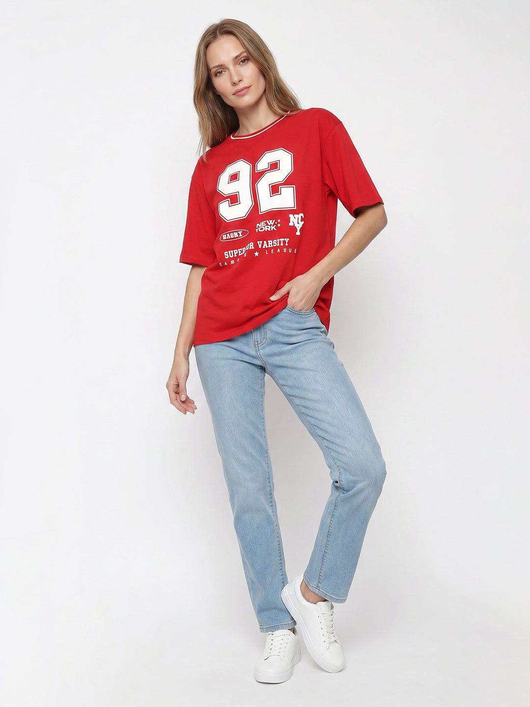 Women Red Oversized T-Shirt