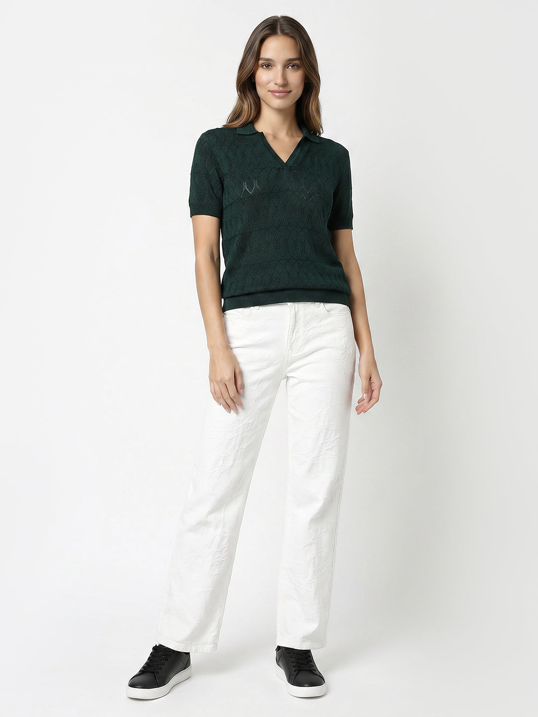 Women Bottle Green Ponitelle Top