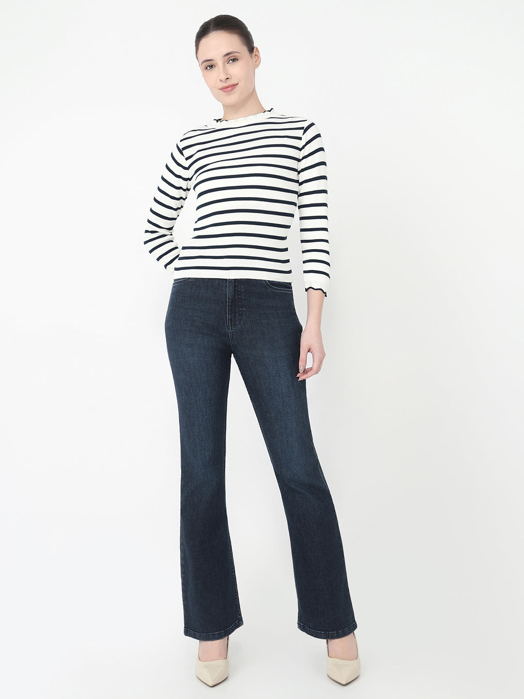 Women Airforce/White Slim Fit Flat Knit