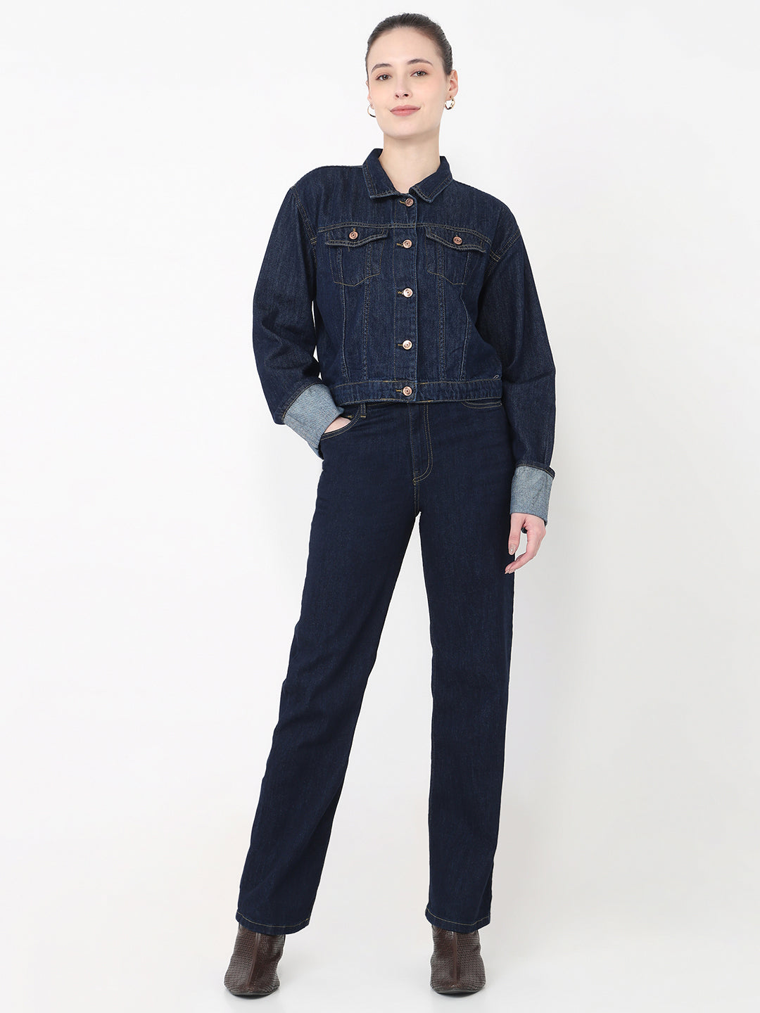 Women Dark Blue Slim Fit Denim Jacket