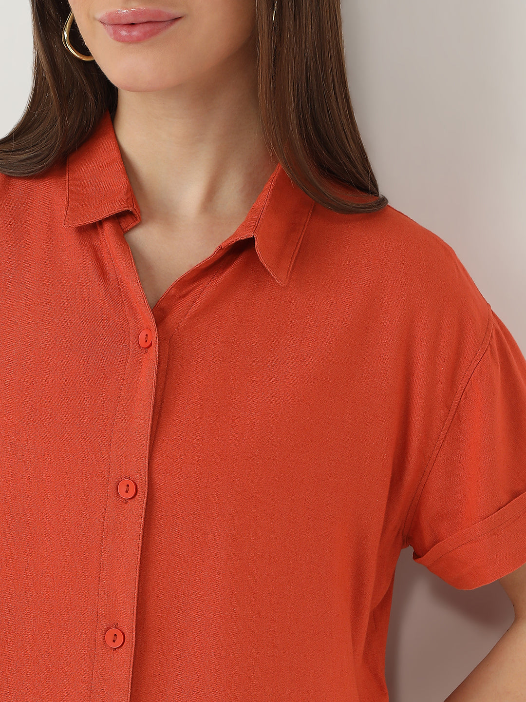 Women Maple Orange Crop Shirt