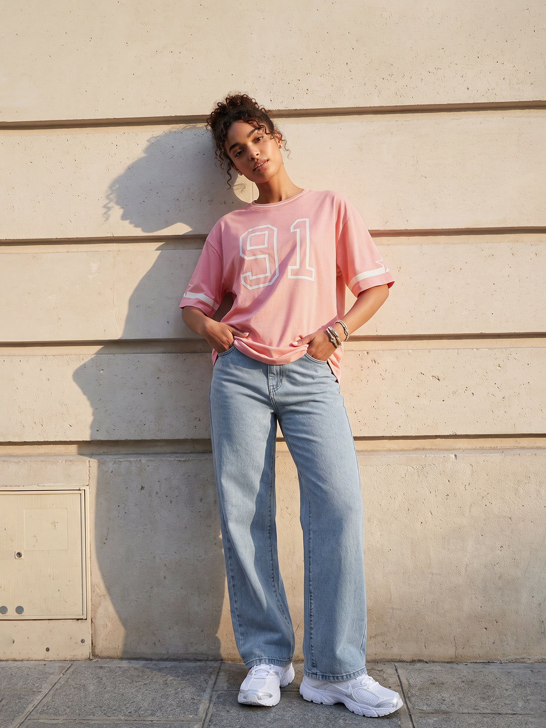 Peach Pink Graphic Oversized T-Shirt
