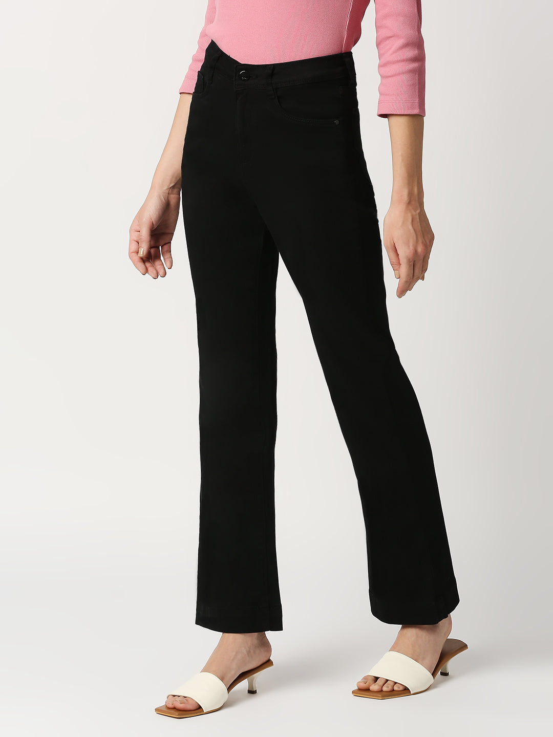 Women Black High-Rise Mini Flare Jeans