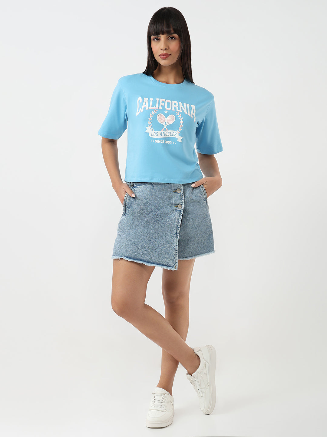 Women Sky Slim Crop Graphic T-Shirt