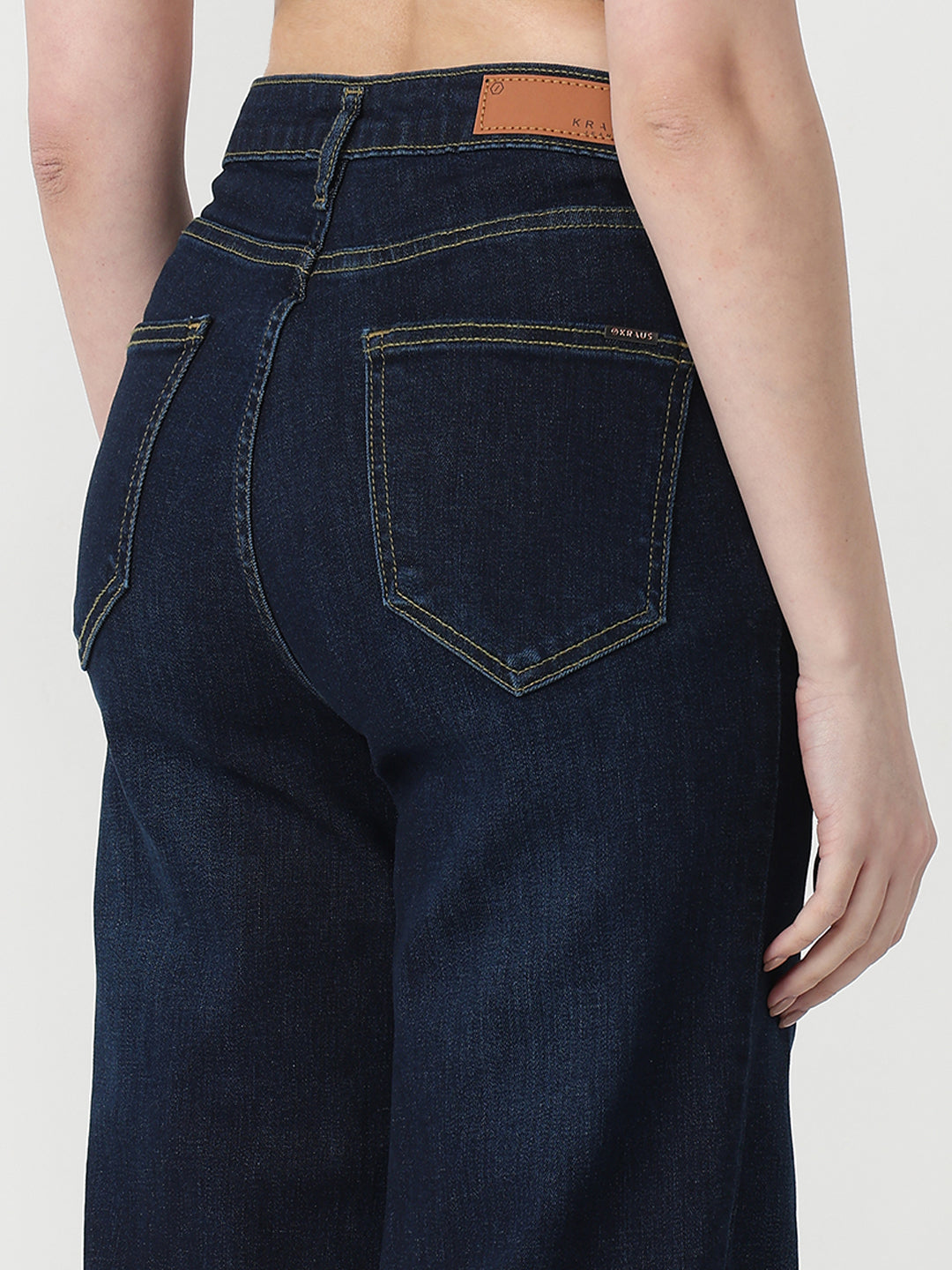 Women Dark Blue High-Rise Wide Leg Jeans