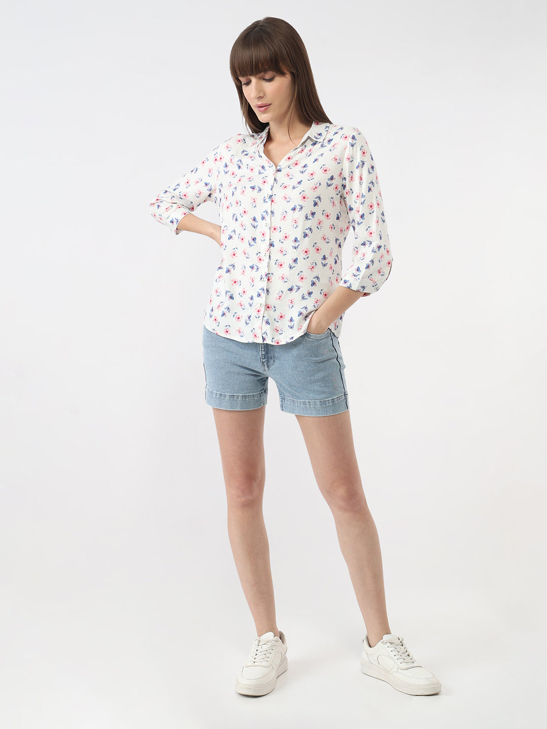 Women Floral Print Slim Shirt