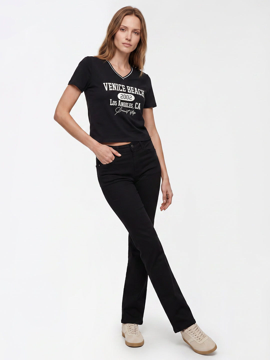 Women Black Crop Neo Tees