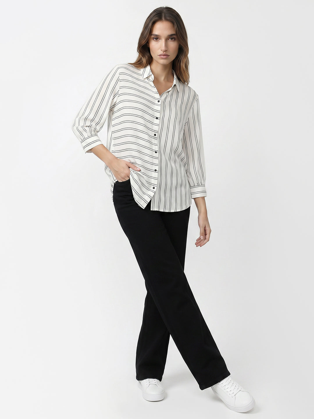 Women Black/White Stripe Shirt
